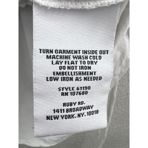 Womens Ruby Rd White Floral Beaded Neckline Ruched Side Short Sleeve Shirt Large - Picture 7 of 11